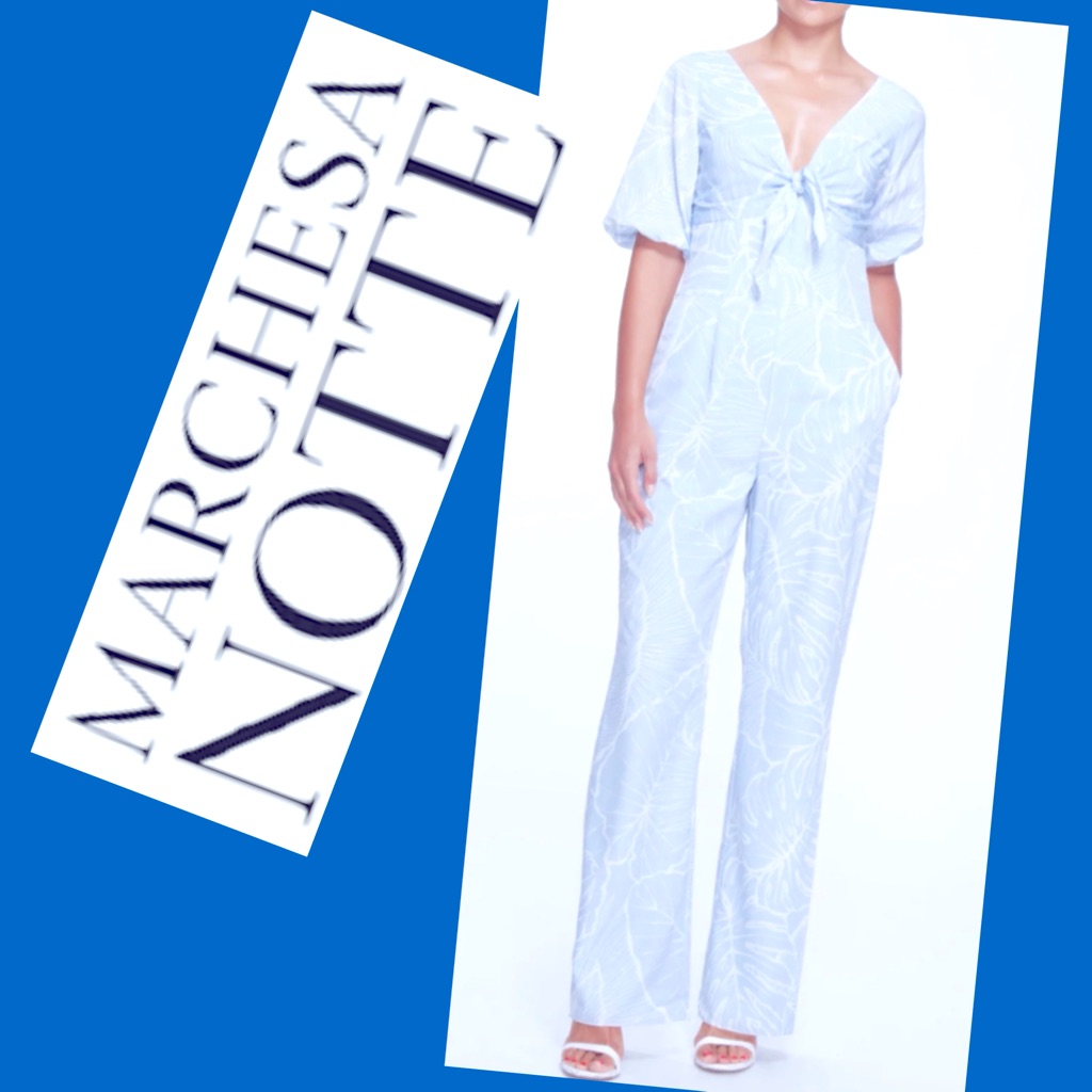 Linen-Blend Marchesa Notte Size 4 Light Blue Floral Jumpsuit Nwt